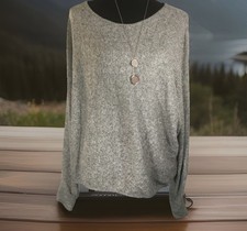BCX Junior's Marbled Sweater with Necklace Heather Grey Size XL NWT Free Ship