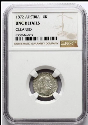 Austria 1872, 10 kreuzer old world silver coin NGC UNC details #5554
