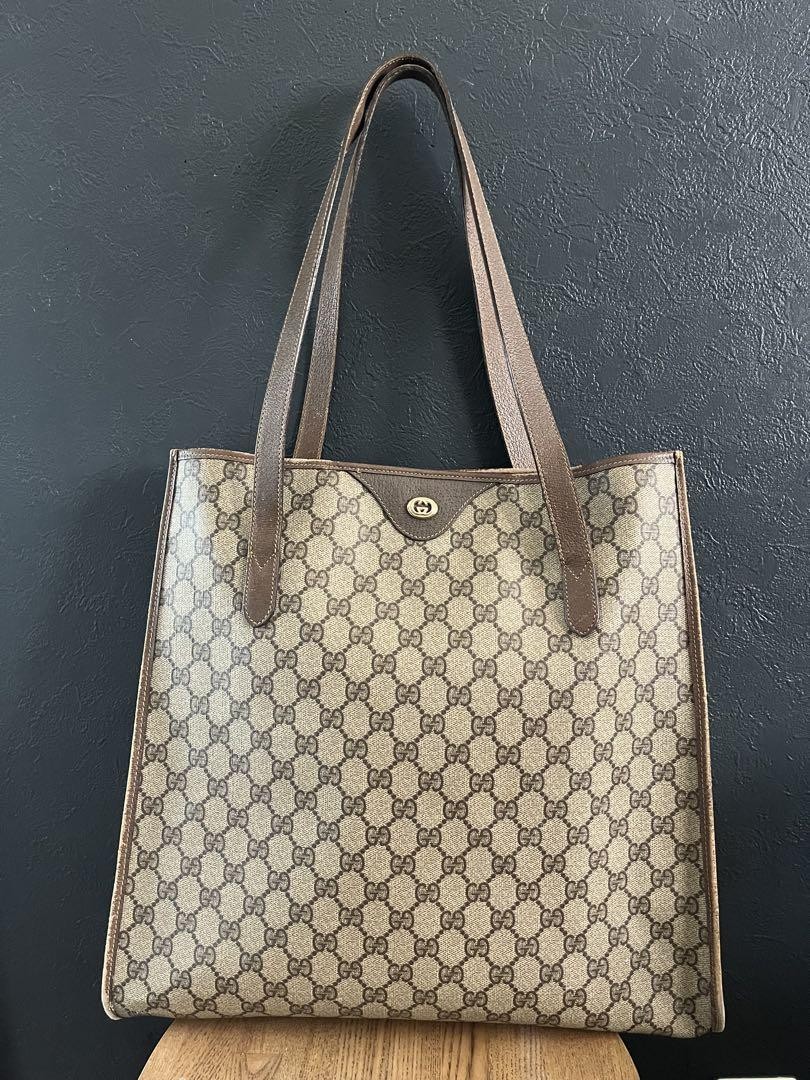 GUCCI Vintage GG Canvas Tote Bag Beige Authentic F060282