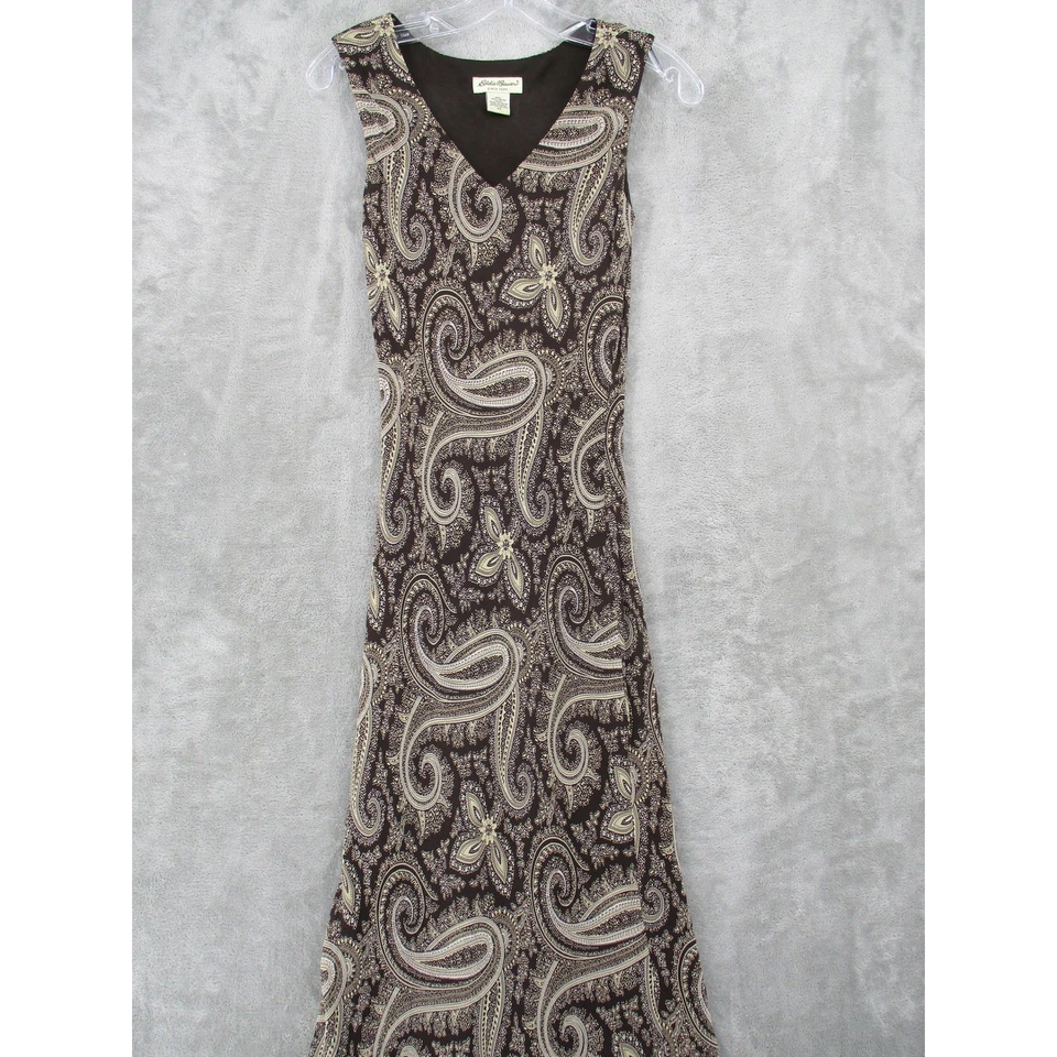 Vestido Vintage Eddie Bauer Para Mujer XS Cachemira Maxi Sin Mangas Años 90 Boho Retro Sesgado Marrón Foto 2 de 4