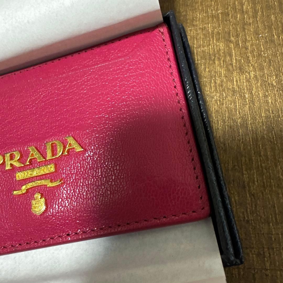PRADA Saffiano Leather Card Case Pink Goat Leather Compact Wallet thumbnail 4