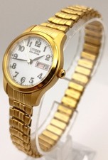 Citizen Eco-Drive Solar Ladies Gold Day-Date Watch 25mm Mint Condition