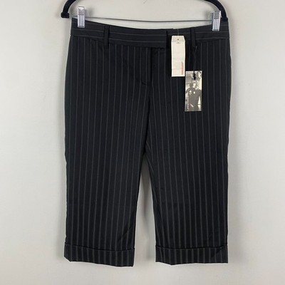 Express Editor Crop Pants Size 6 Black Stripe Low Rise Straight Leg
