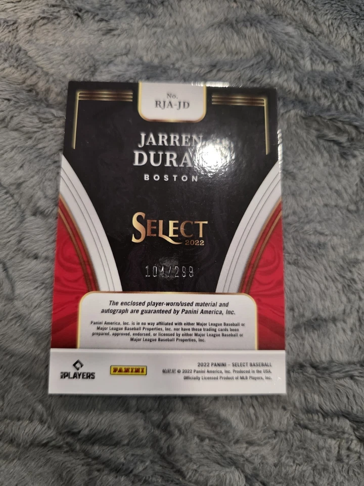 2022 Panini Select - Rookie Jersey Autographs Jarren Duran #RJA-JD /299 - Image 3 of 4