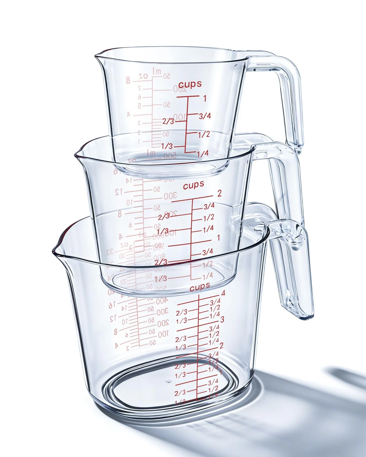 Measuring Cups，3-Piece Plastic Measuring Cups Set, 1L, 2 Cup, 1 Cup with Ml &...