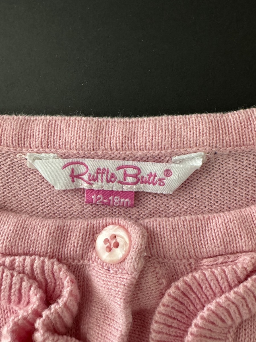 Ruffle Butts Pink Cardigan SWEATER Size 12 -18 Mo Cotton Acrylic Blend View 2