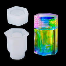 Resin Jar Mold Hexagon Bottle Silicone Mold with Lid Storage Box Mold Epoxy Resi