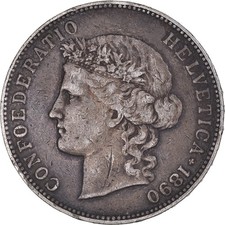 [#847372] Münze, Schweiz, 5 Franken, 1890, Bern, ss(30-35), Silber, KM:34
