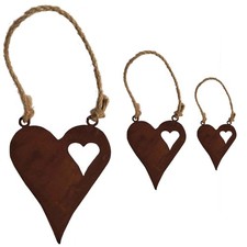 UNUS® Herz Rost zum Aufhängen 3er Set mit Jutekordel Rostoptik Gartendeko