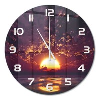 Moderne Wanduhr Aus Glas Mit Leisem Uhrwerk Sonnenuntergang WeißE Zeiger Fi60 Cm