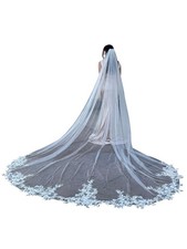 EllieWely Long Cathedral Length Lace Bridal Wedding Veil With Metal Comb Ivory