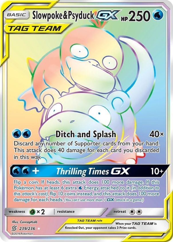 Slowpoke & Psyduck GX - 239/236 - Pokemon Unified Minds Sun Moon Secret Card NM