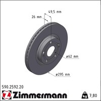 2X Zimmermann 590.2592.20 Bremsscheibe FüR Toyota Corolla Avensis ZER ZZE12 R1