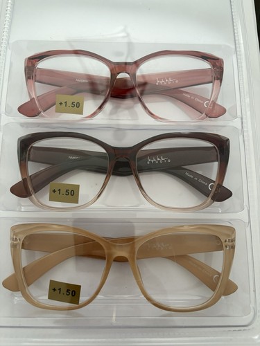 Paquete de 3 vasos para lectores NICOLE MILLER SQUARE BROWN.CLEAR-ROSE-NUDE +2,00 NUEVOS EN CAJA - Imagen 2 de 6