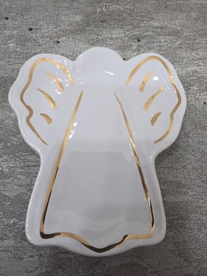 Mud Pie Angel 5'' Christmas Trinket Dish Plate White Gold Accents RARE