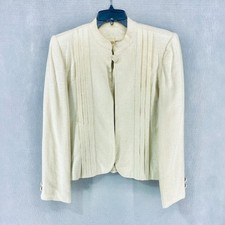 Vintage 90s Blazer Womens 10 Cream Silk Blend Single Button Jacket Pleated