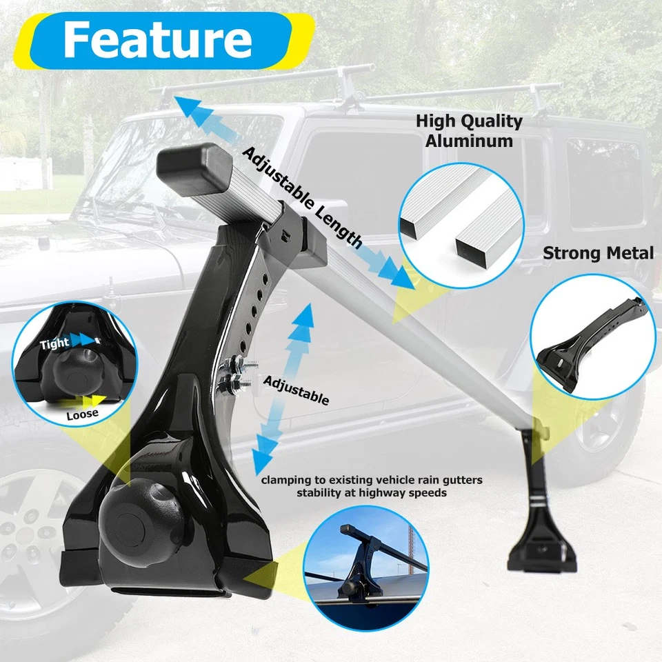 4pcs For Ford Econoline Van Adjustable Roof Ladder Rack Cross Bars Cargo Kayak - Image 4 of 4