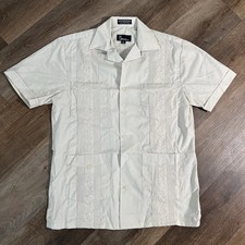 Omega Fashion Men s Ivory Embroidered Shirt S 14-14.5 Short Sleeve Button NEW