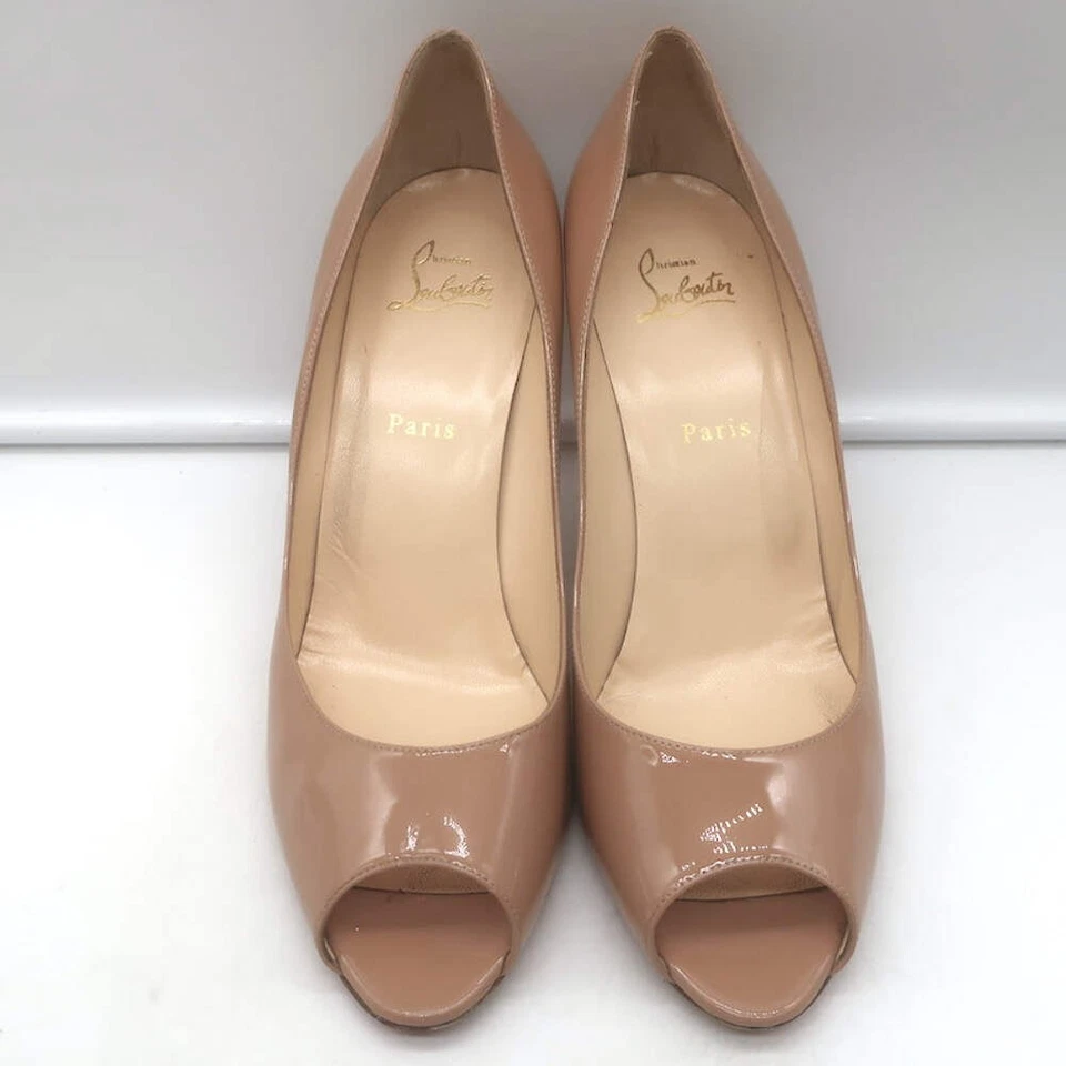 Christian Louboutin You You 85 Peep Toe Pumps Nude Patent Leather Size 41.5 - Image 4 of 4