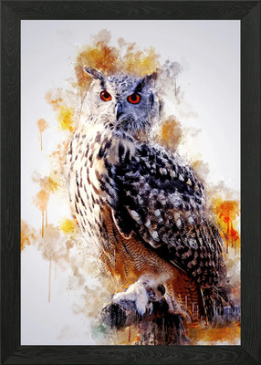 Eule auf Ast gerahmtes Wandbild Poster Leinwanddruck Bild