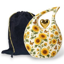 Large Metal Sunflower Teardrop Cremation Urn for Human Adult Ashes 200 Cu In