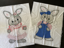 Vtg 2 Pc Set Springs Mills Bunny Cut Sew Fabric Pillow Panel 7507, 7508 Uncut