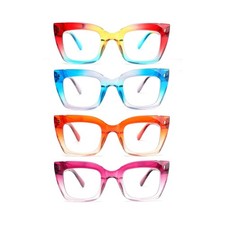 MMOWW 4 Pack Fashion Square Reading Glasses for Women Men Blue Light Blocking...
