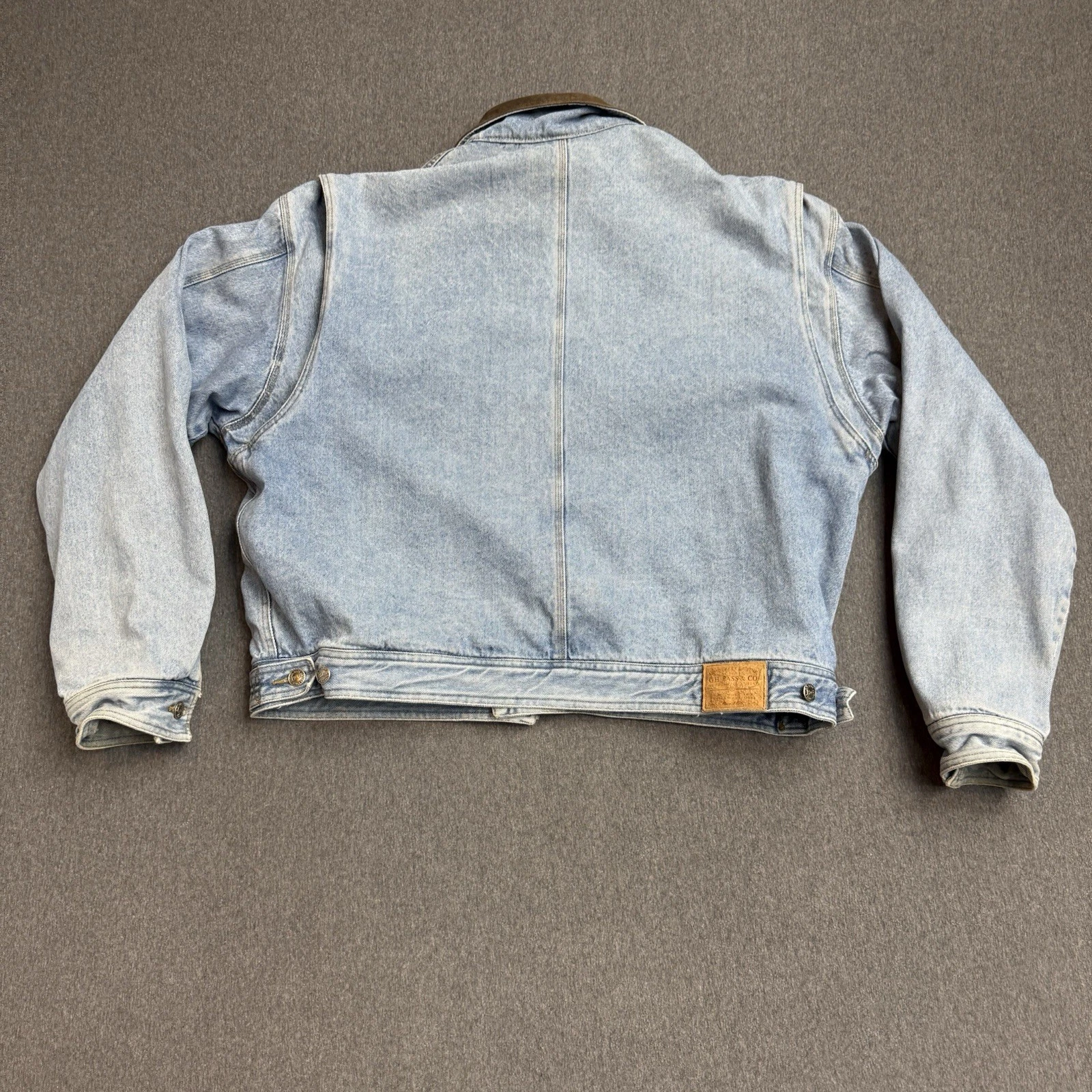 Vintage 90s GH Bass Denim Jacket Mens XL Leather Collar Plaid Lined Workwear image 7