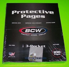 100 BCW PRO 3-POCKET PHOTO PAGES - 4X6 PHOTOS, POSTCARDS, ETC,ARCHIVAL SAFE