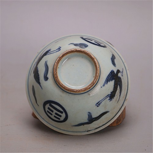 4.5" Chinese Ming Blue and White Porcelain Crane Design Bowl Decor Collect Gift - Picture 5 of 5