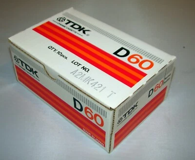 BRAND NEW VTG 1982 TDK D60 FACTORY SEALED BOX OF 10 NORMAL BIAS CASSETTE TAPES