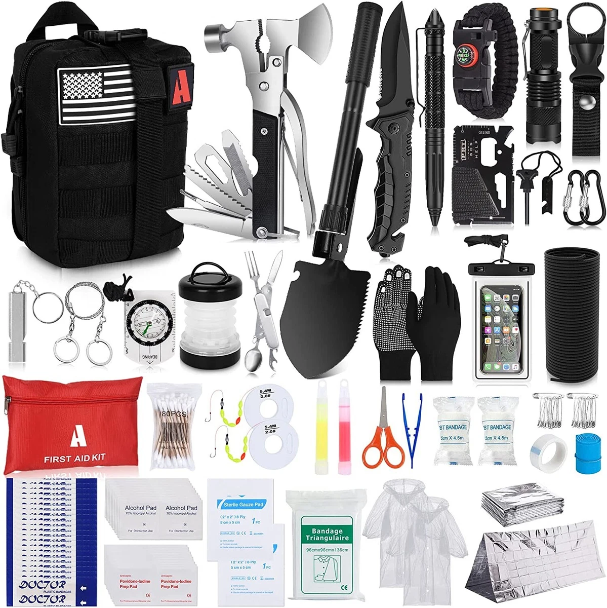 Emergency Survival Kit with Survival Gear tools first aid for backpack GO  bag