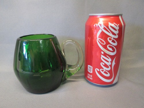 Blenko Art Glass GREEN Mug Cup Clear Applied Handled Handblown Vertical Optic - Picture 5 of 10