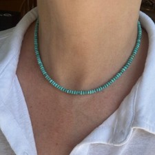 Blue Green Natural Arizona Turquoise Beaded Necklace, 4mm Rondelle Heishi Bead