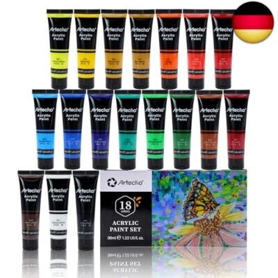 Artecho Acrylfarben Set 18 x 36 ml, Acrylic Paint Set, Wasserfest und