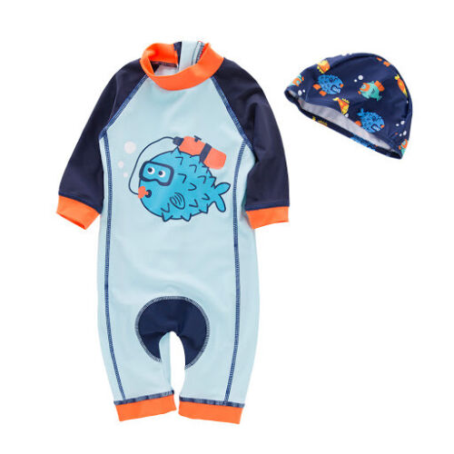 Bilo Baby Kid Boys Chic Animals Printed One-Piece Rash Guard Sun Hat Swimsuit - Picture 19 of 54
