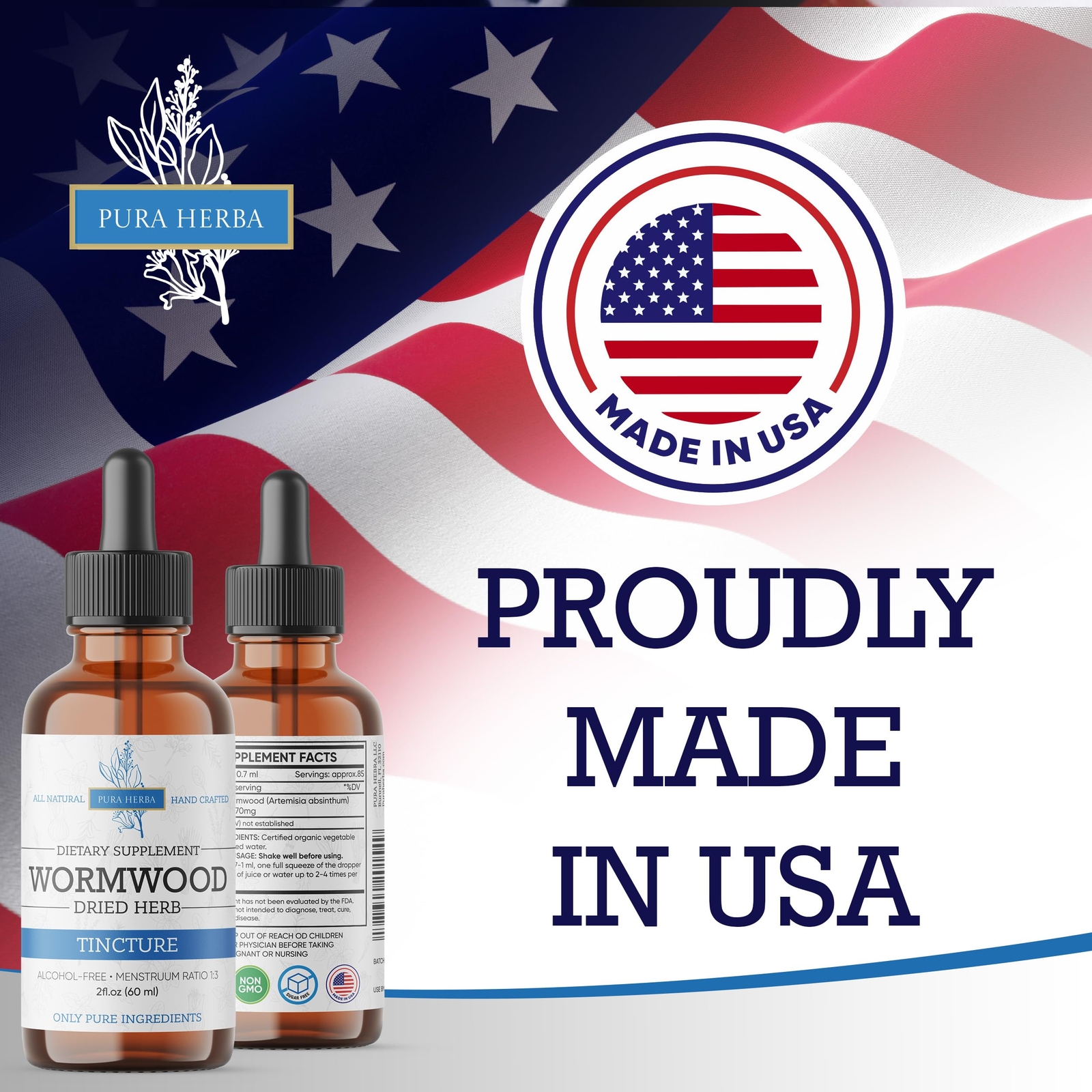 Pura Herba Wormwood Organic Tincture - Herbal Supplement for Digestive Health...