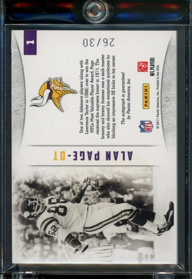 Alan Page 2011 Gridiron Gear automático - raro #d/30 autógrafo de los vikingos Foto 2 de 2