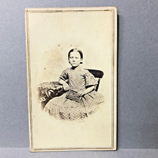 Vintage Cabinet Card Photo of Girl Sitting Big Dress Holding A Book CDV