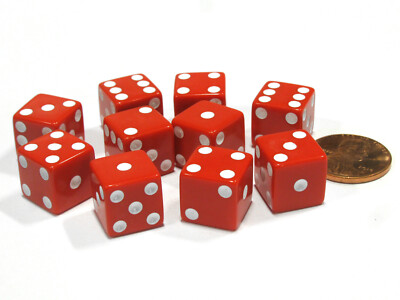 Set of 10 Six Sided D6 12mm Dice Die Squared RPG D&D Bunco Board Game Red