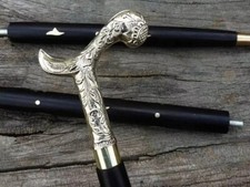 Brass Designer Handle Vintage Walking Cane Wooden Walking Stick Men's