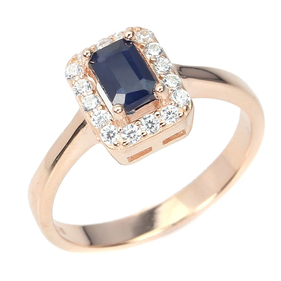 925 Sterling Silver Diffused Octagon Blue Sapphire 6x4mm Simulated Cz Ring Sz 8 - Image 2 of 4