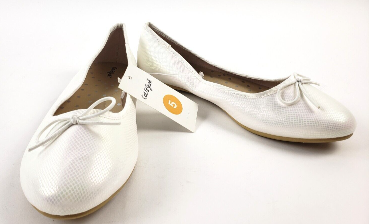 Cat & Jack Youth Girl's Stacy SlipOn Ballet Flats Iridescent White Size 5 eBay