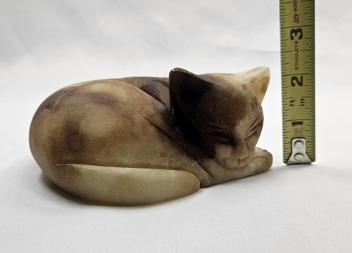 Vintage Genuine Alabaster Sleeping Cat Figurine Statue Hand Carved Made in Italy - Picture 14 of 16