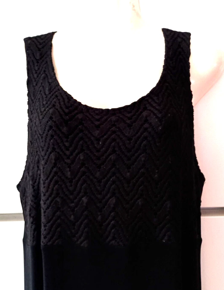 VESTIDO MAXI SLINKY NEGRO SIN MANGAS CHICO'S TRAVEL DE COLECCIÓN CON ENCAJE CONTRASTE 2 L Foto 2 de 4