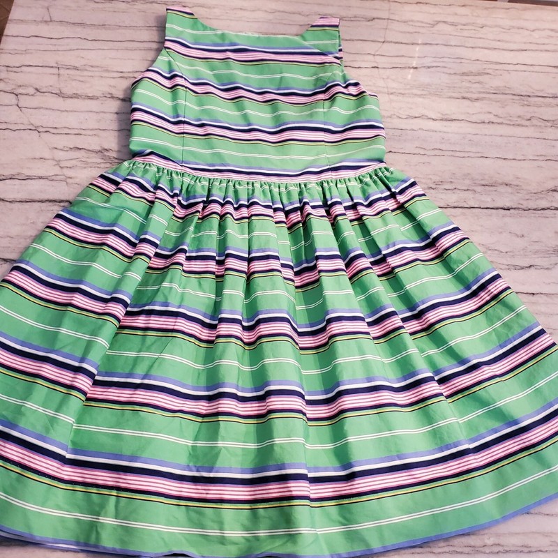 Polo Ralph Lauren Girls Size 14 Green/Pink Striped Sleeveless Tank Dress