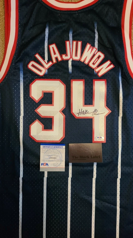 Hakeem Olajuwon 🚀 Signed M&N Rockets Autographed NBA Jersey PSA - Image 2 of 4