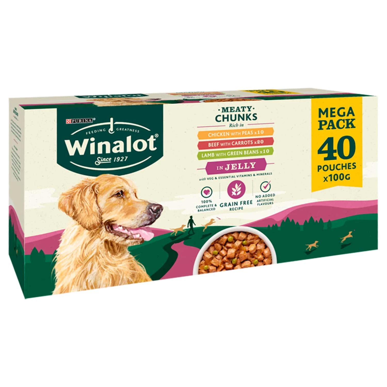 40 x 100g - Mega Pack Winalot Meaty Chunks In Jelly Pouches Adult Wet Dogs Food