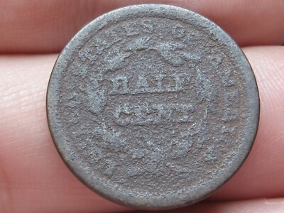 1850 Braided Hair Half Cent- About Good Details, Metal Detector Find?