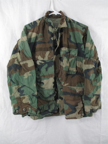 100% Cotton BDU Shirt/Coat Small Short Hot Weather Ripstop Woodland Camo Army